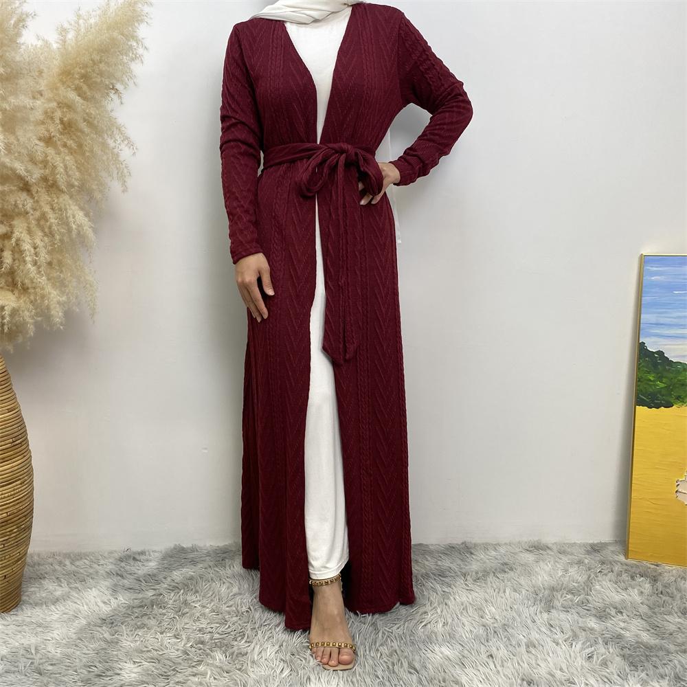 19060#  6 Colors Long Winter cardigan knitted Coat  Abaya - CHAOMENG MUSLIM SHOP