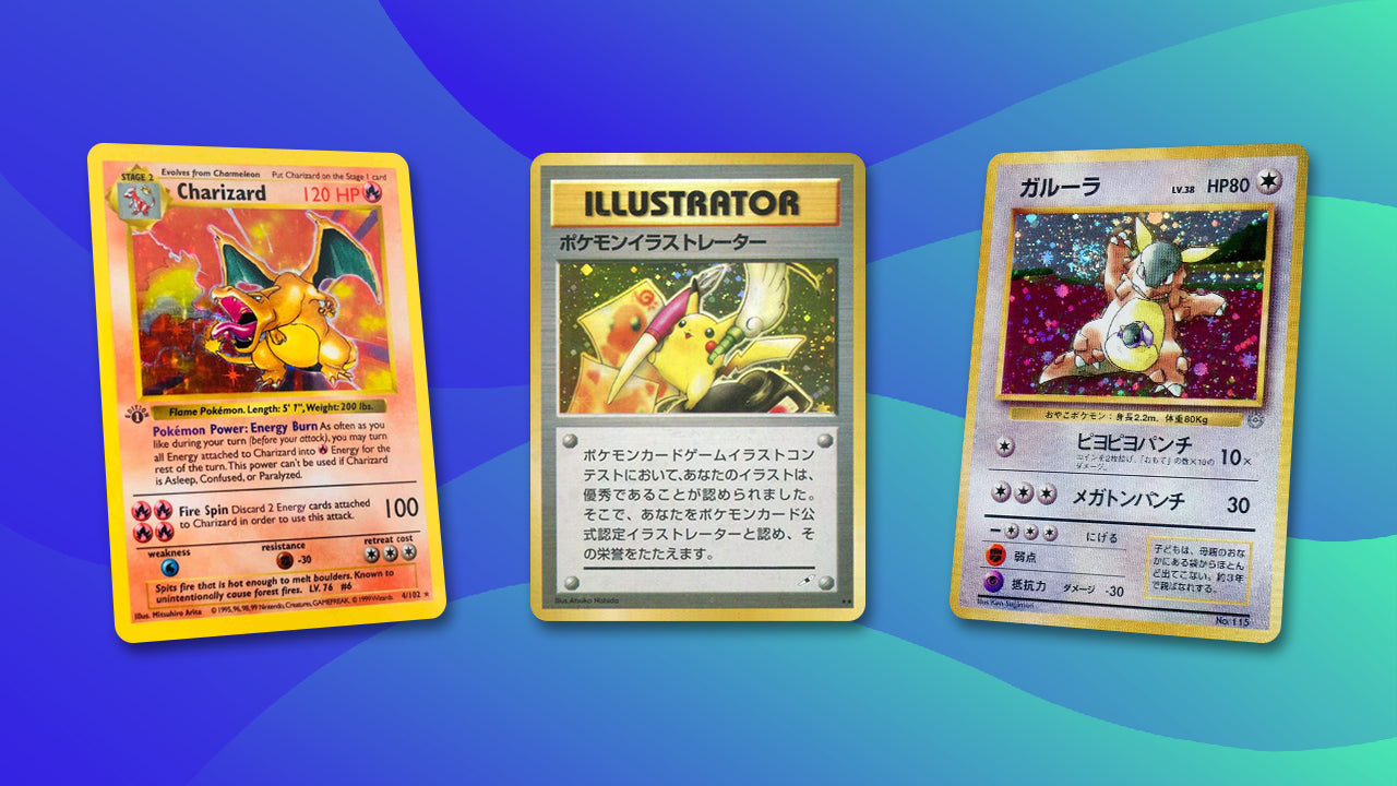 AOG - Absolute Objective Grading - Die teuersten Pokémon-Karten weltweit: Glurak 1st Edition Shadowless 1999, Kangaskhan Family Event Trophy Card, Pikachu Illustrator