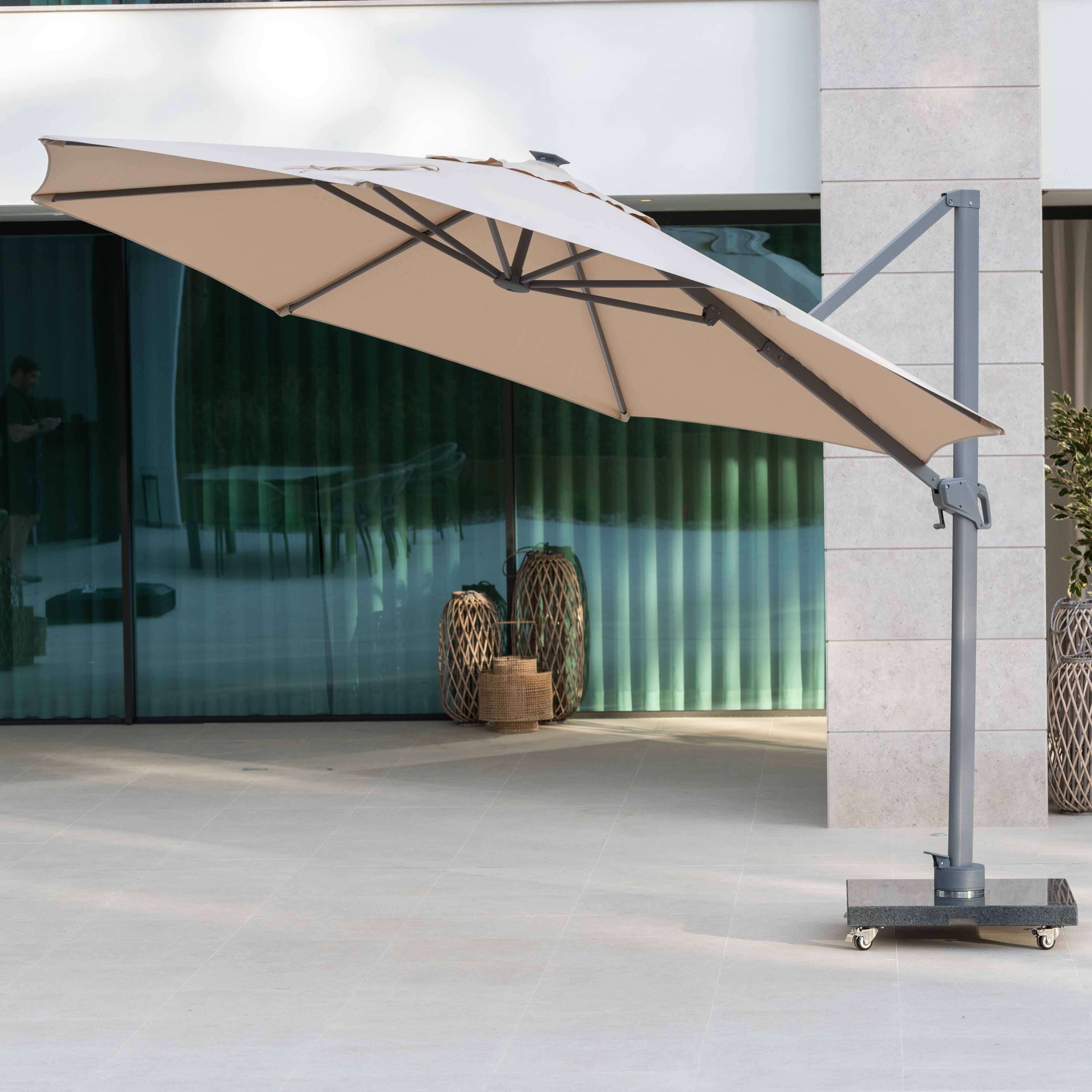 Ares 3.5m Round - Cantilever Parasol With LED Lights - Beige