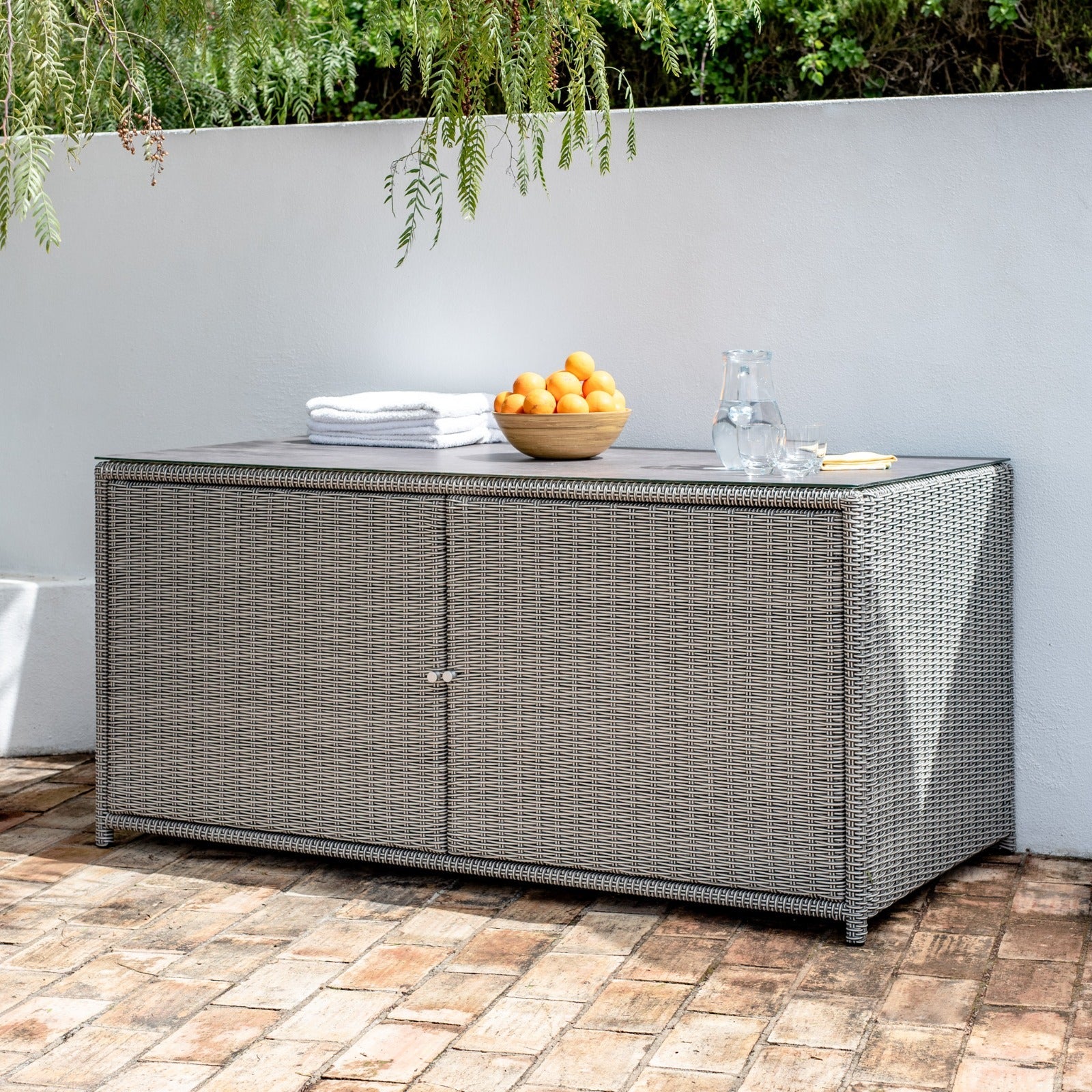 Santiago Rattan Storage Box/Console Table - White Wash