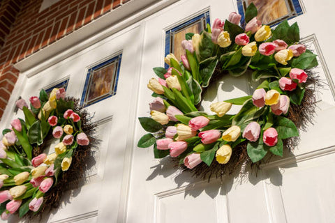 seasonal wreath with tulips