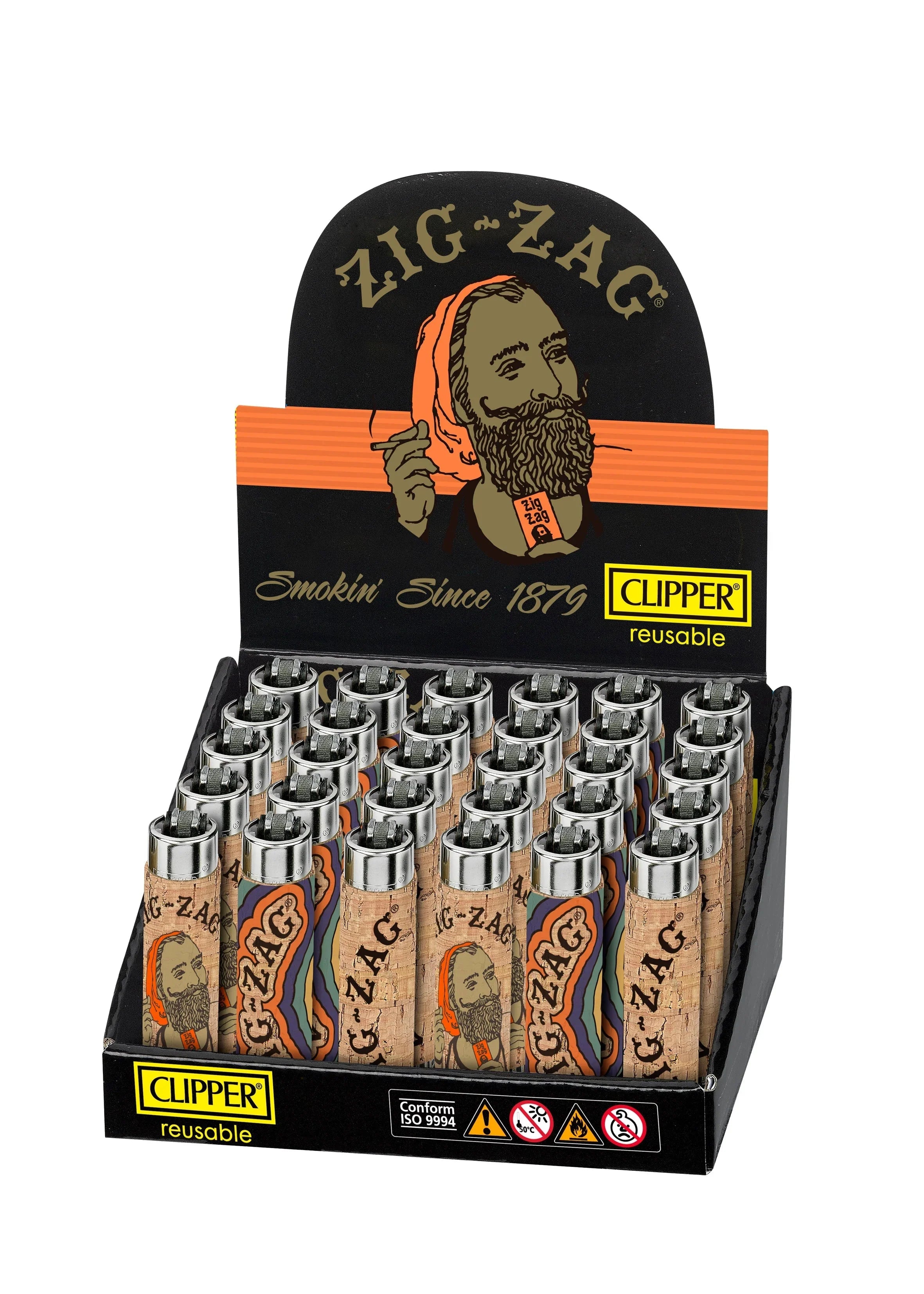 Clipper Lighters Classic Large Pop Cover - Zig-Zag Cork - (30 Count Display)