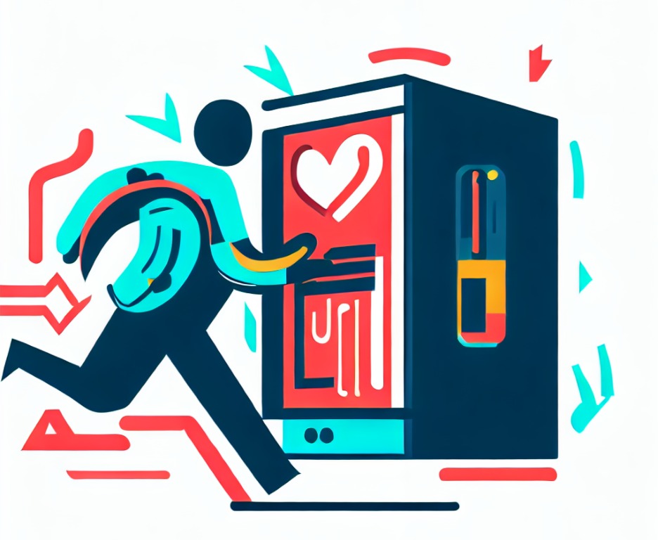 Finding an AED graphic illustration
