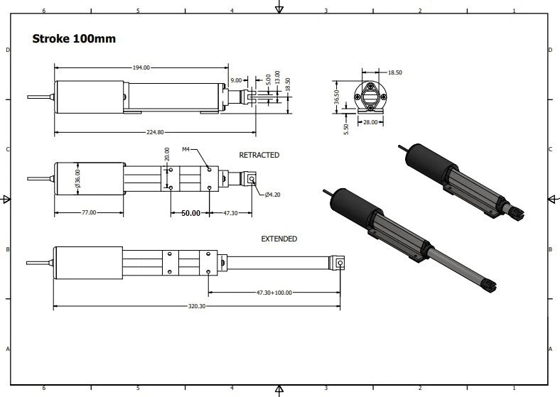 micro linear actuator dimensions