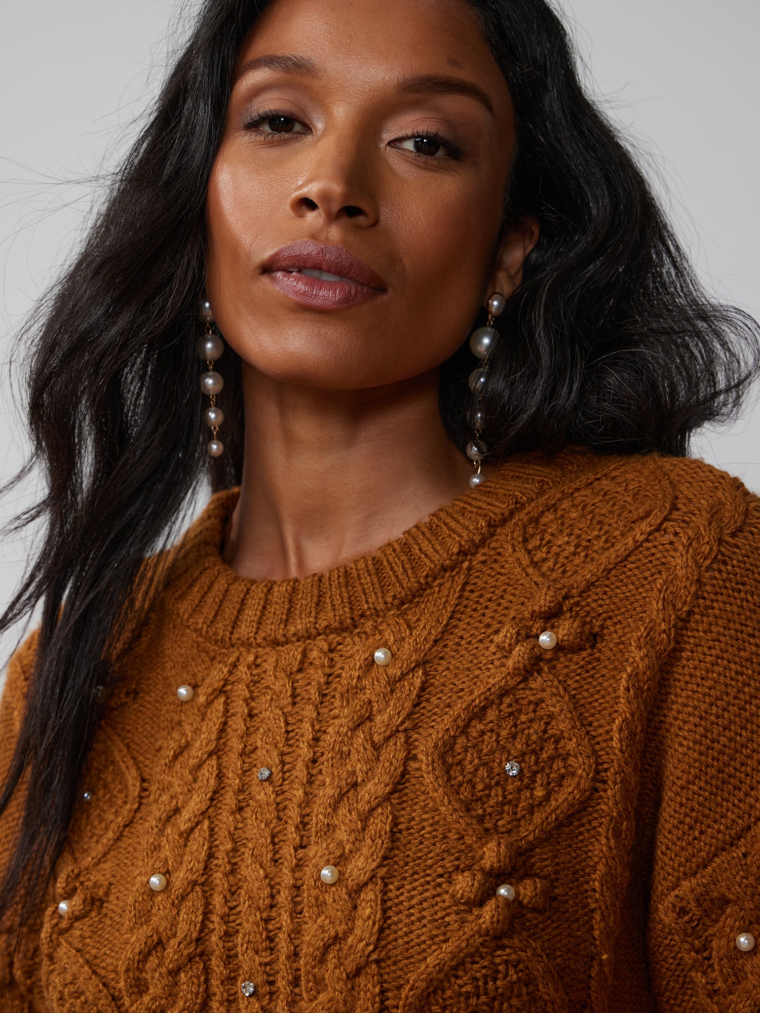 Pearl Embellished Cable Knit Sweater | NY&Co