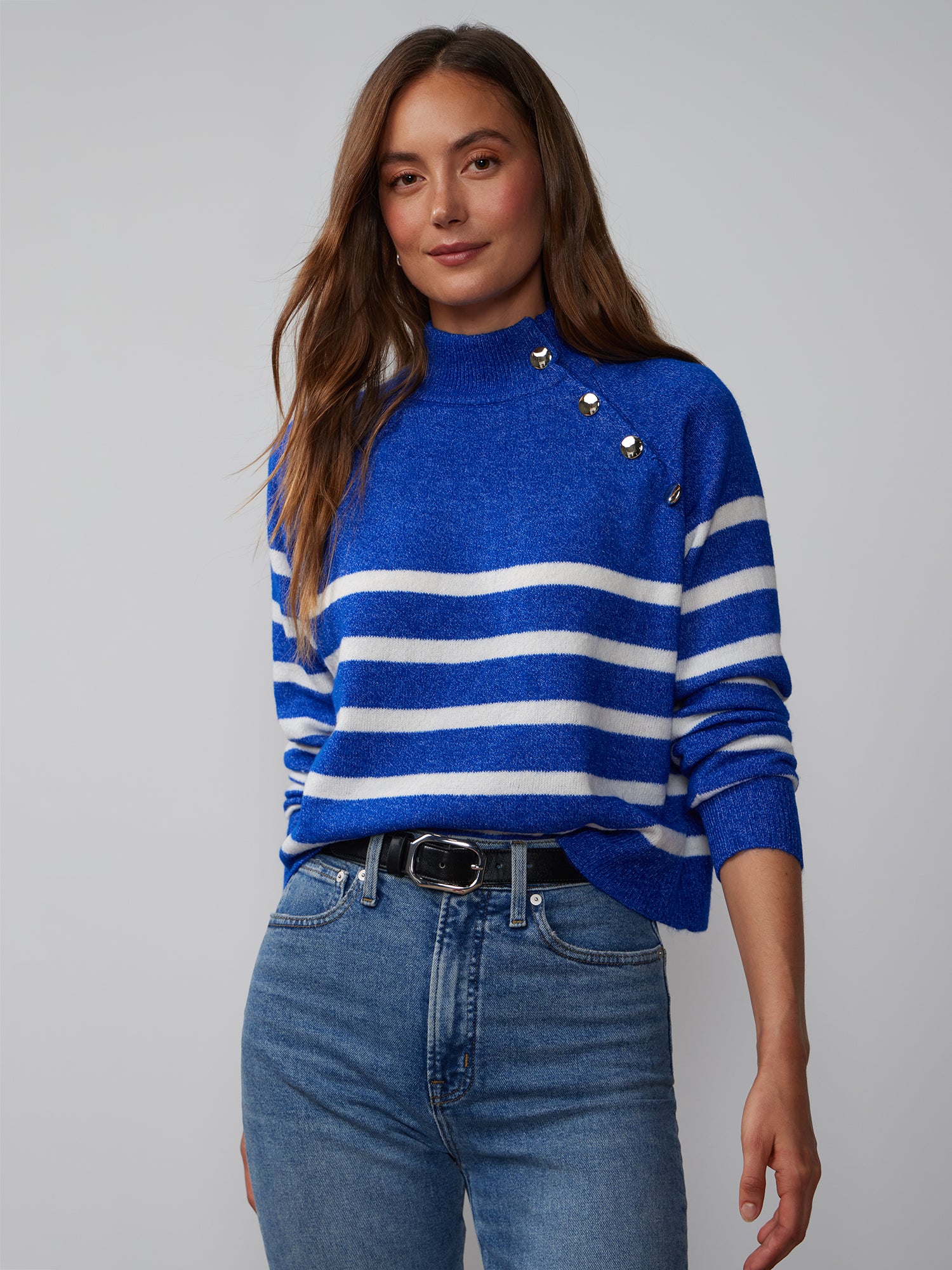 Long Sleeve Mock Neck Button Detail Sweater | NY&Co