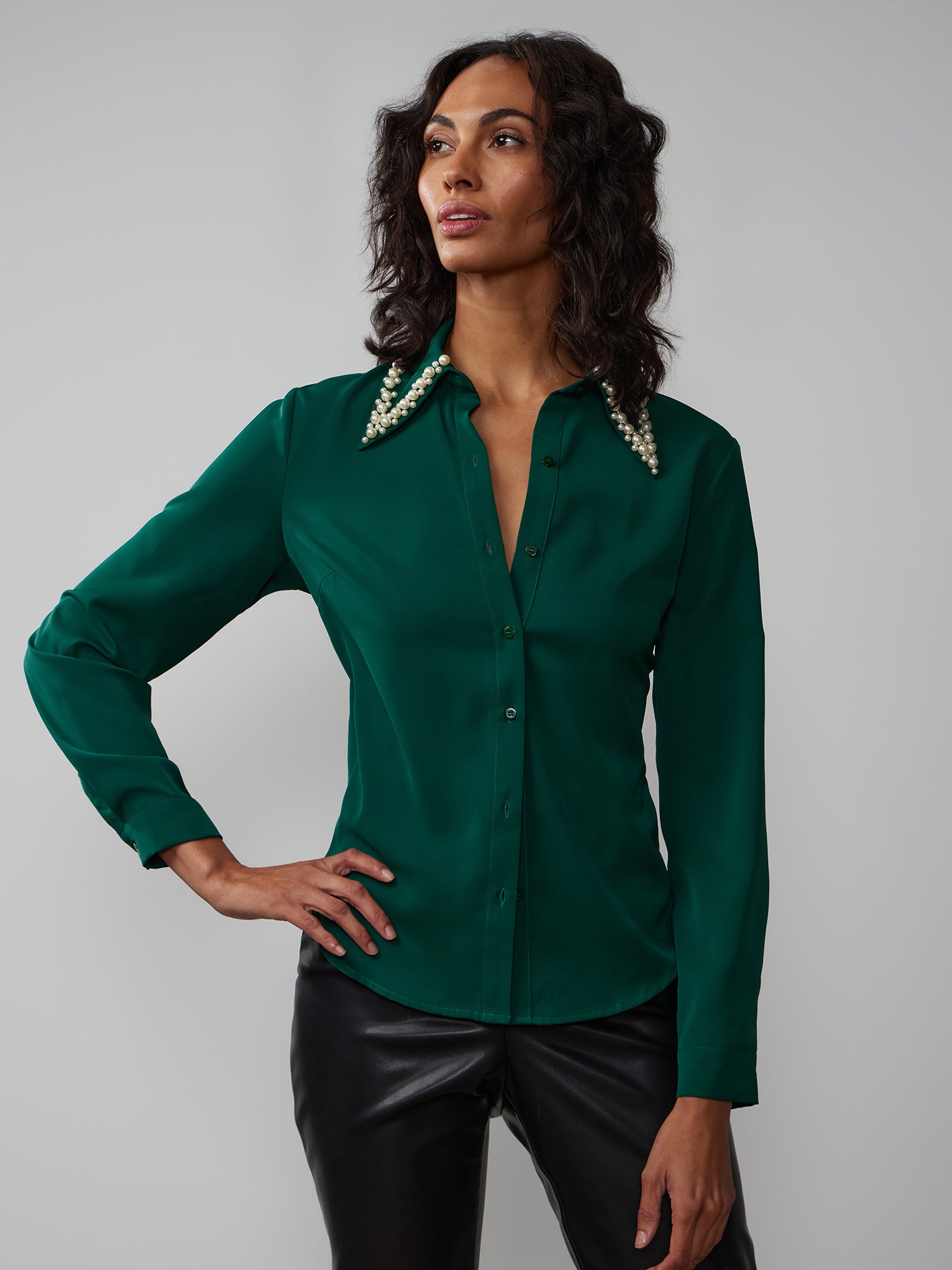 Long Sleeve Pearl Embellished Shirt | NY&Co