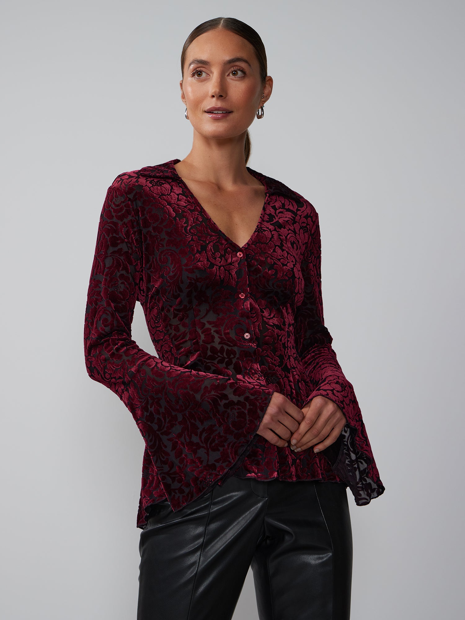 Long Sleeve Burnout Velvet Top | New York & Company