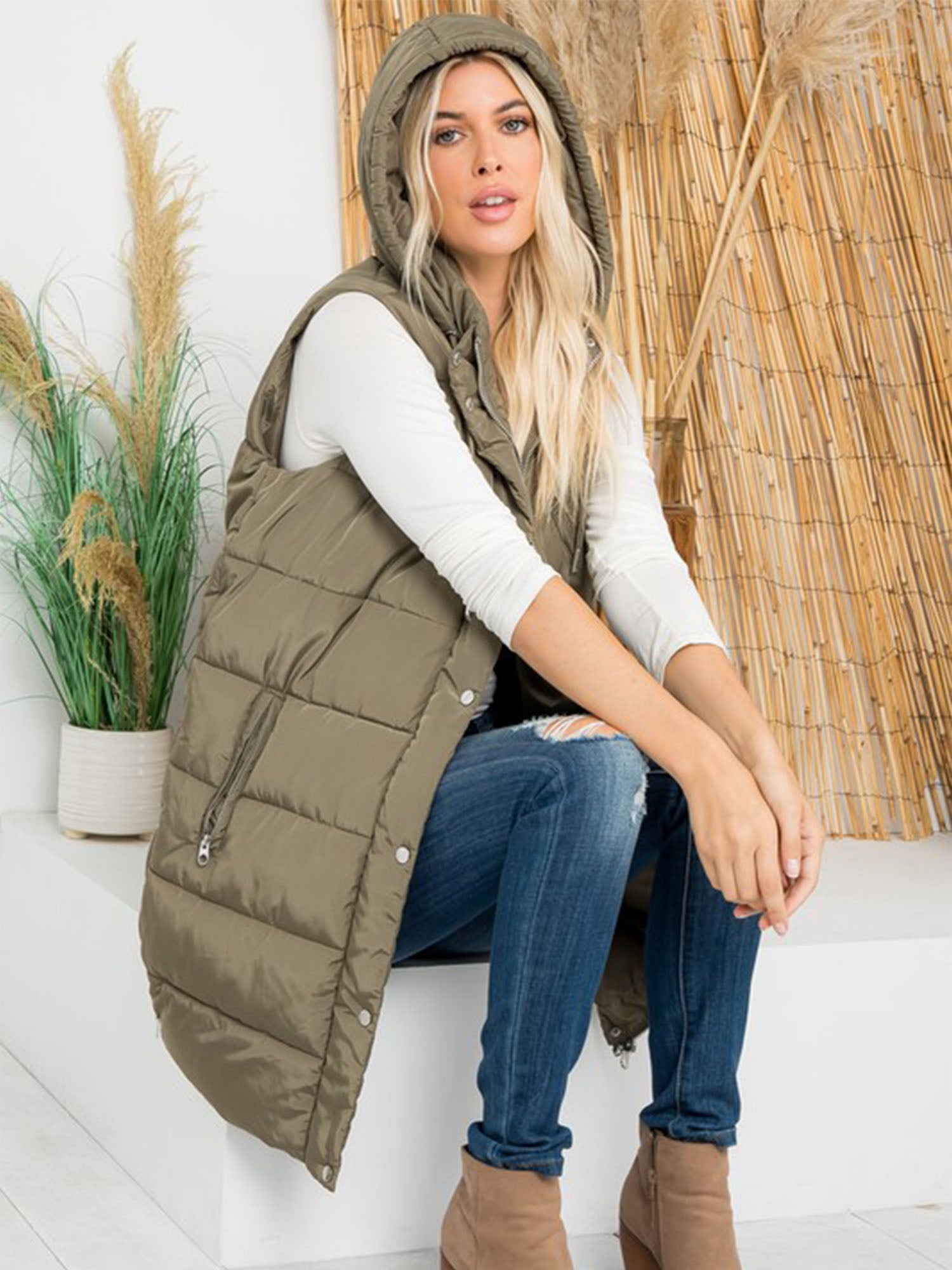 Plus Hooded Long Puffer Vest | NY&Co