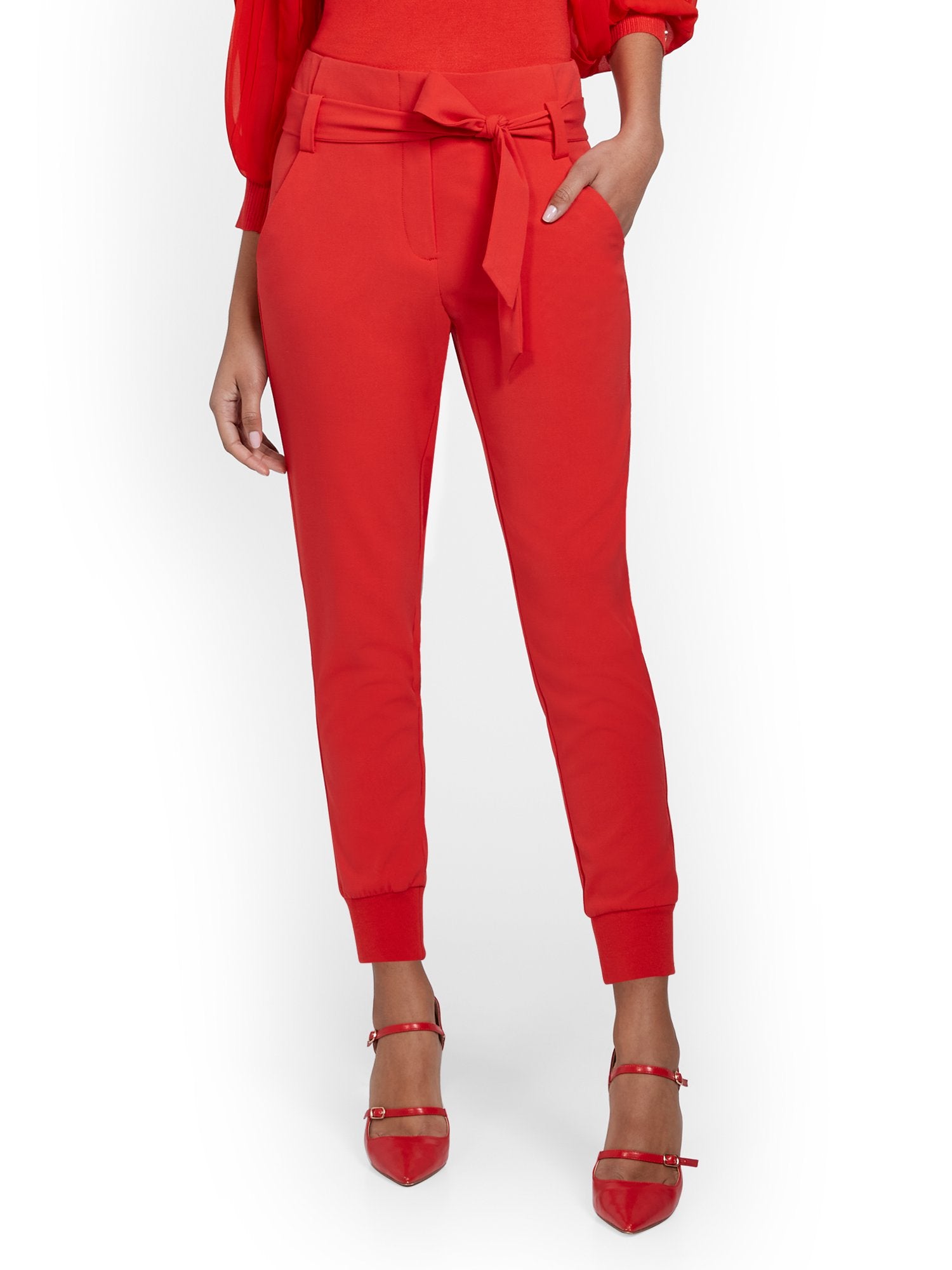 Never Fully Dressed knitted jogger co-ord with tie waist in red