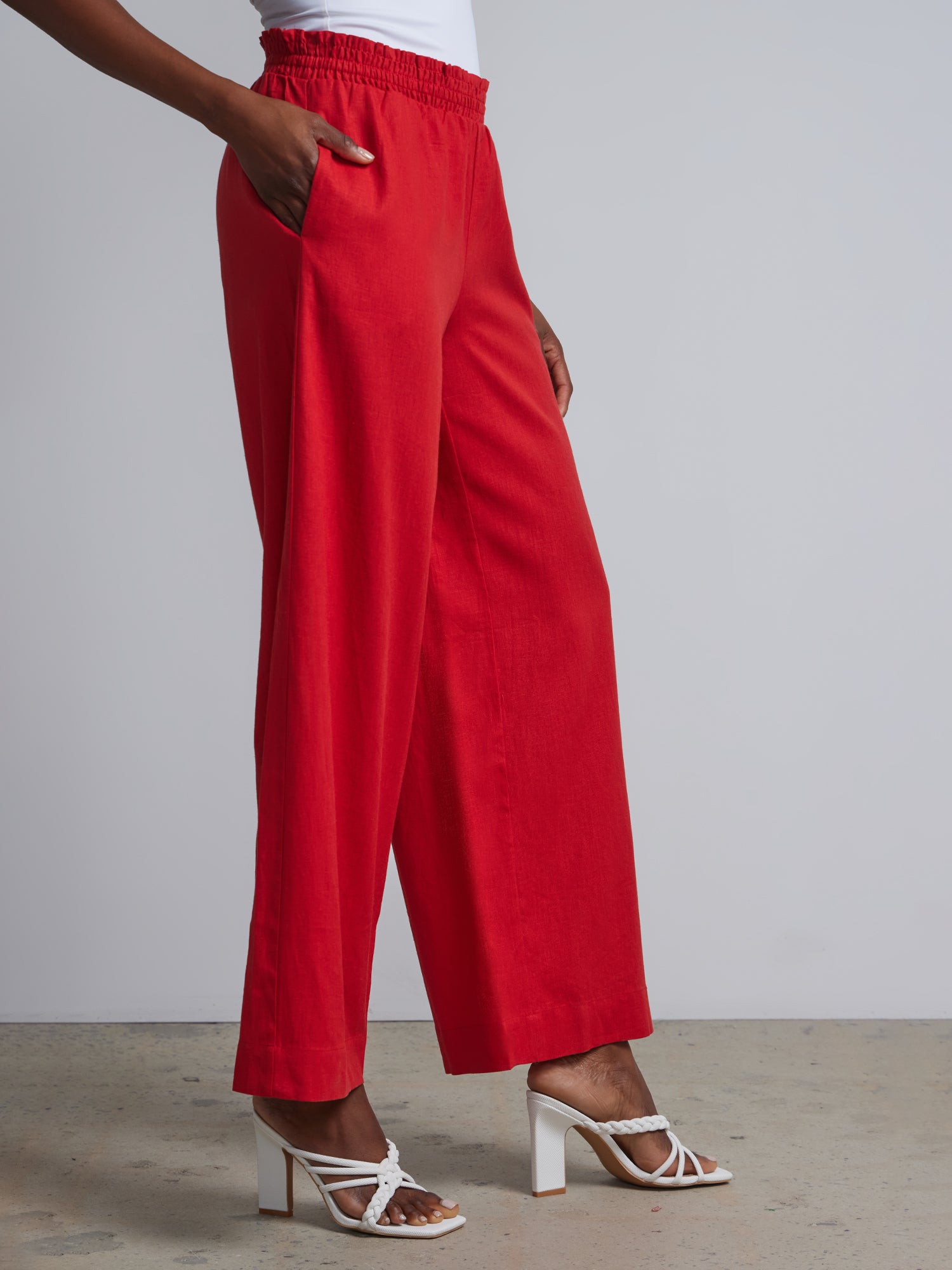 Red Smocked Wide Waistband Pants | Accessorize Me