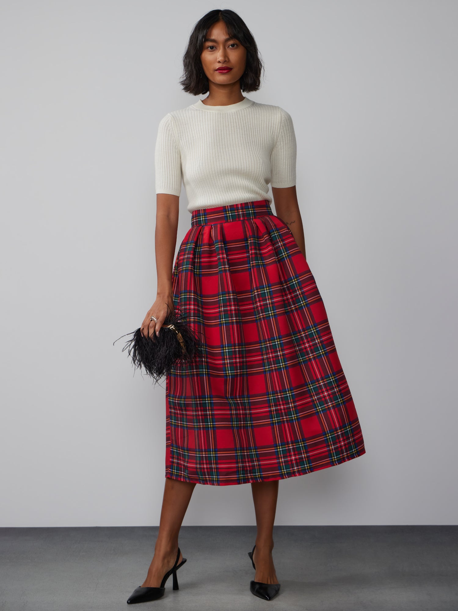 Tartan Pleated Midi Skirt | NY&Co