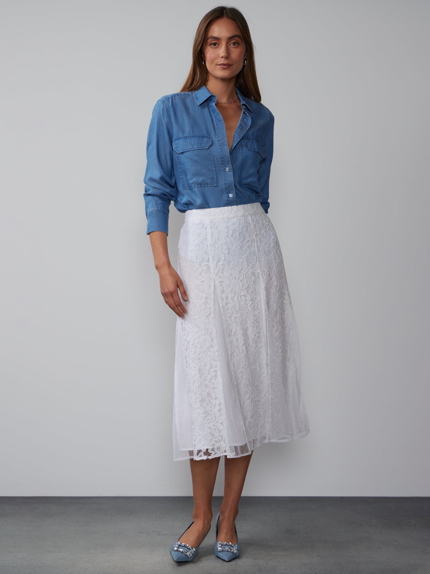 Lace Tulle Midi Skirt