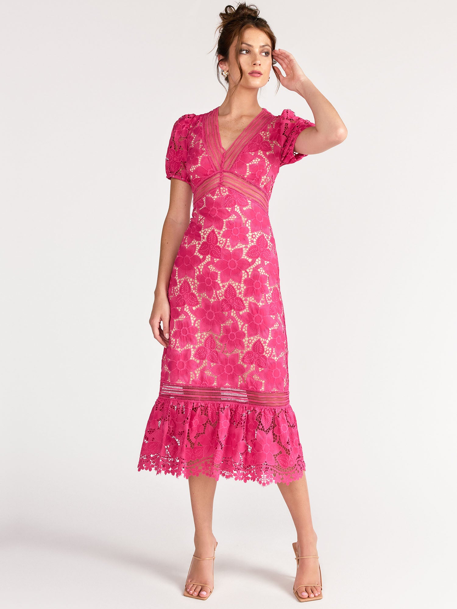 Just Me Floral Puff Sleeves Ruffle Mesh Lace Dress - Brands We Love | NY&Co