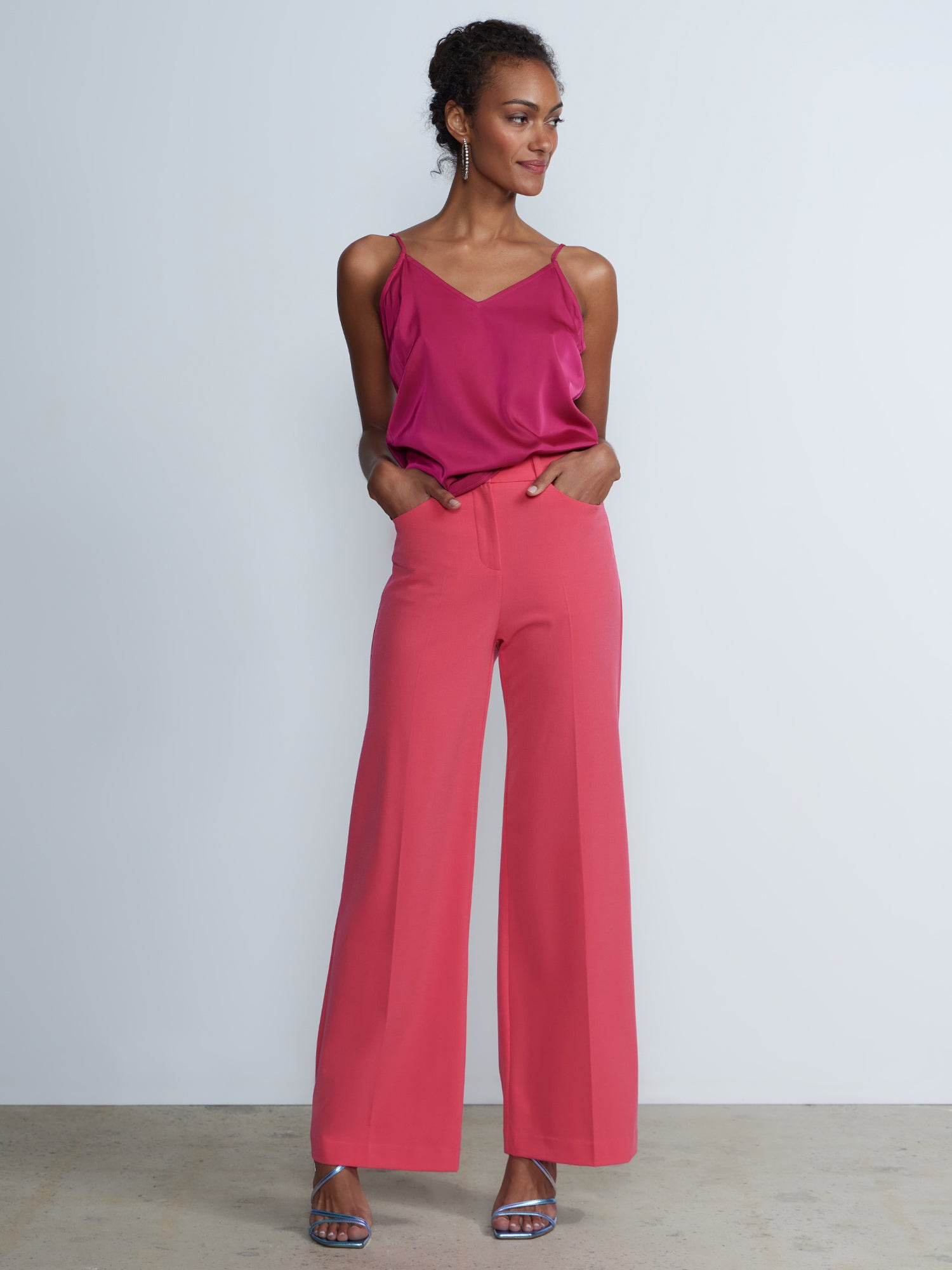 Red High Rise Wide Leg Pants