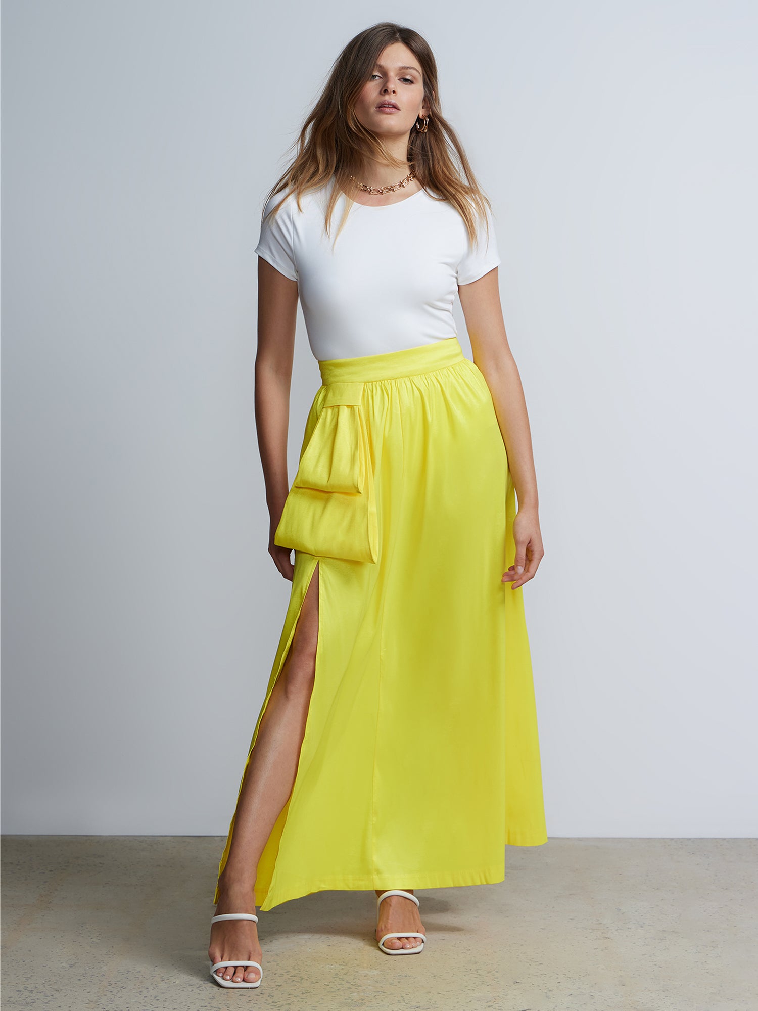Side Slit Taffeta Bow Maxi Skirt | NYu0026Co