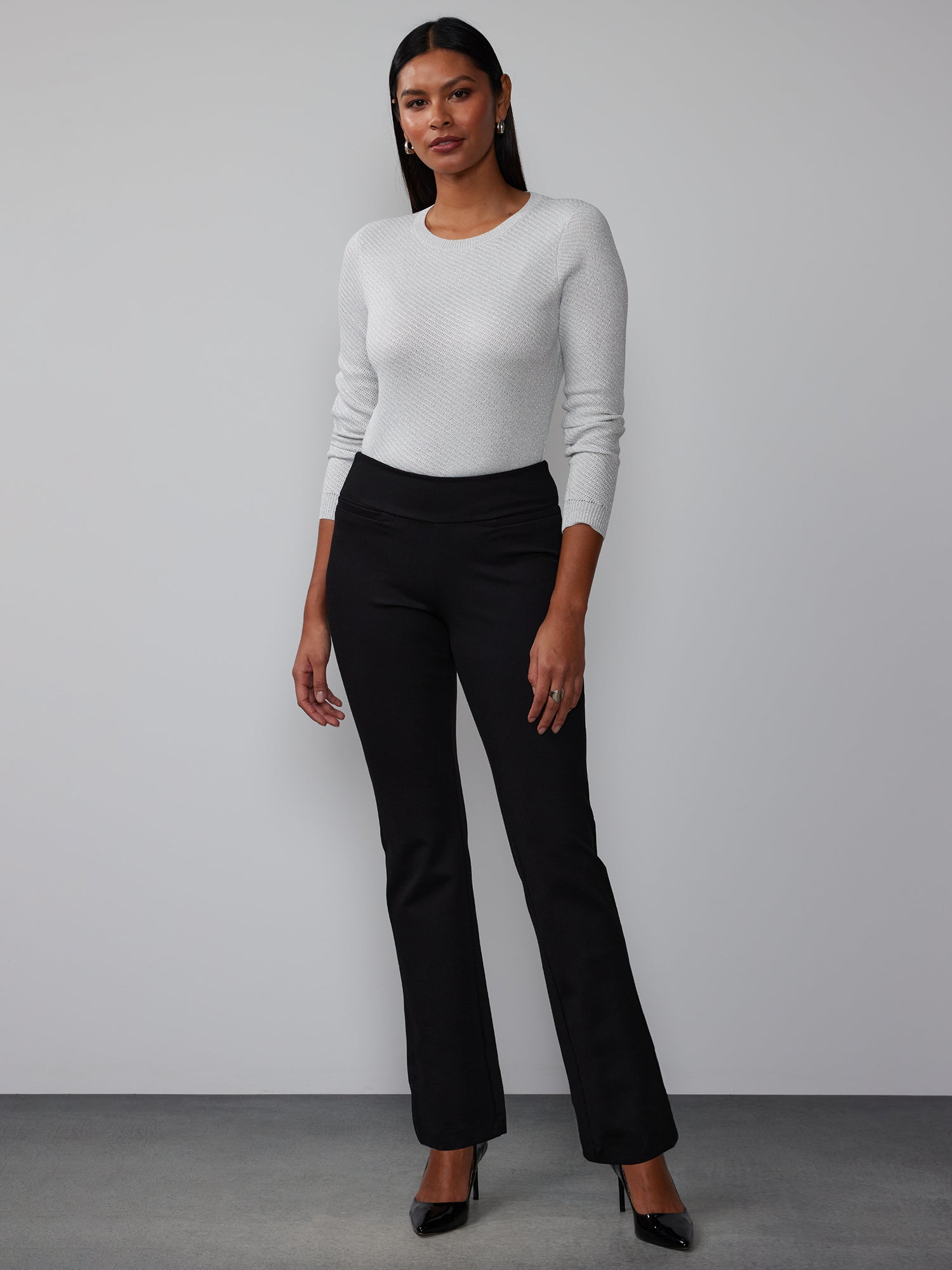 Buy High Rise Bootcut Trousers Grey For Women