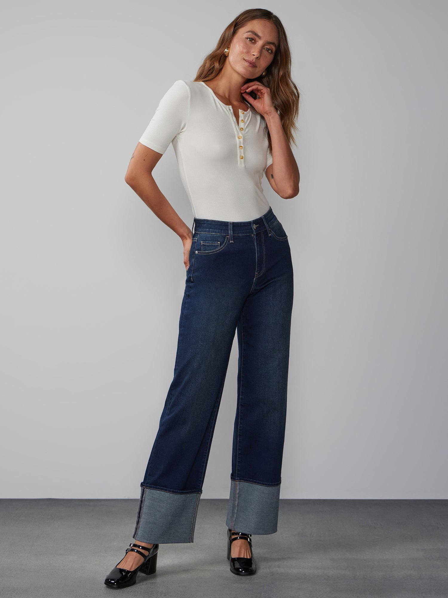 High Rise Cuffed Wide Leg Jeans | NY&Co