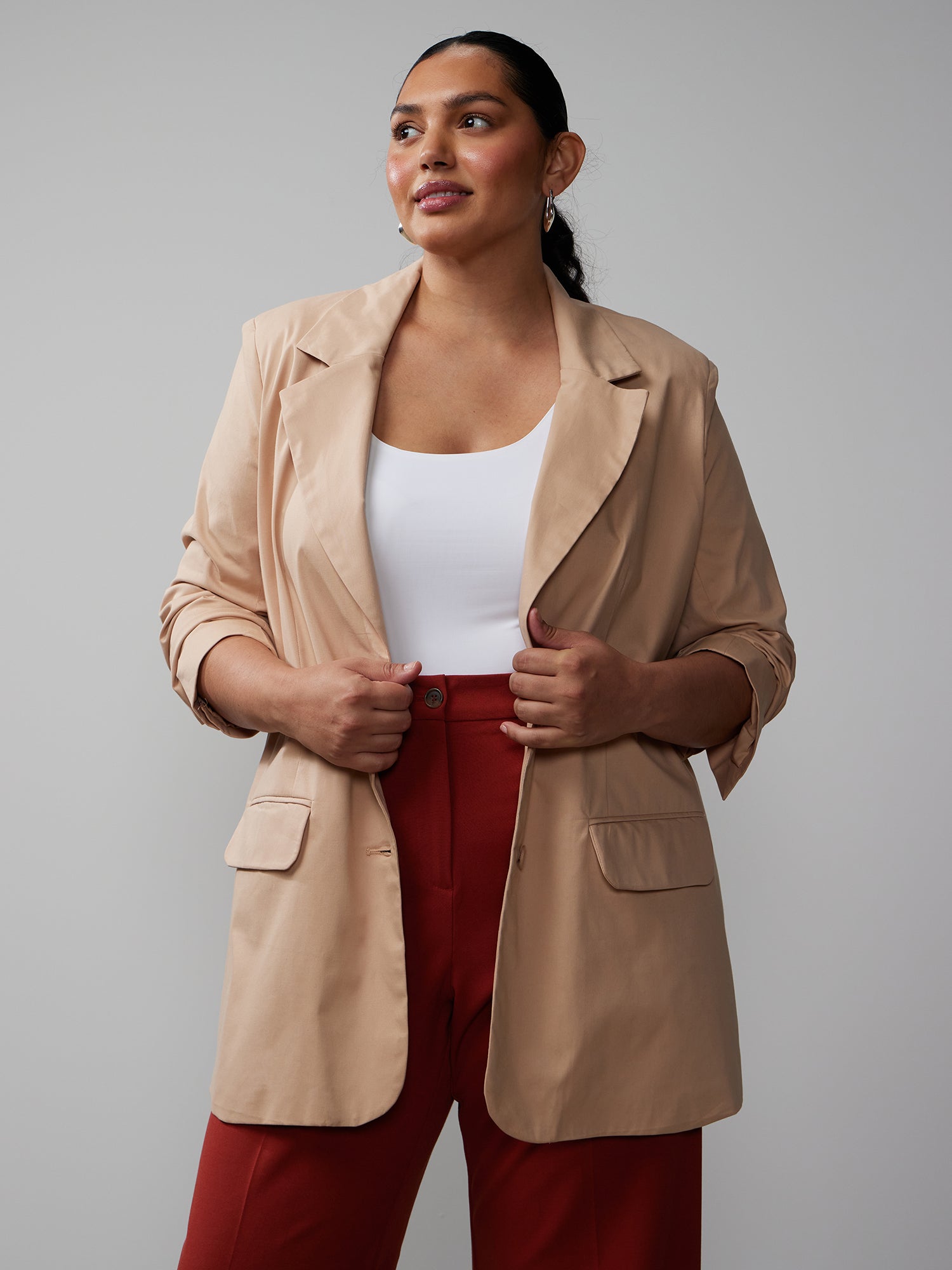 New Womens Plus Size Single Button Long Sleeve Blazer Jacket 4-20