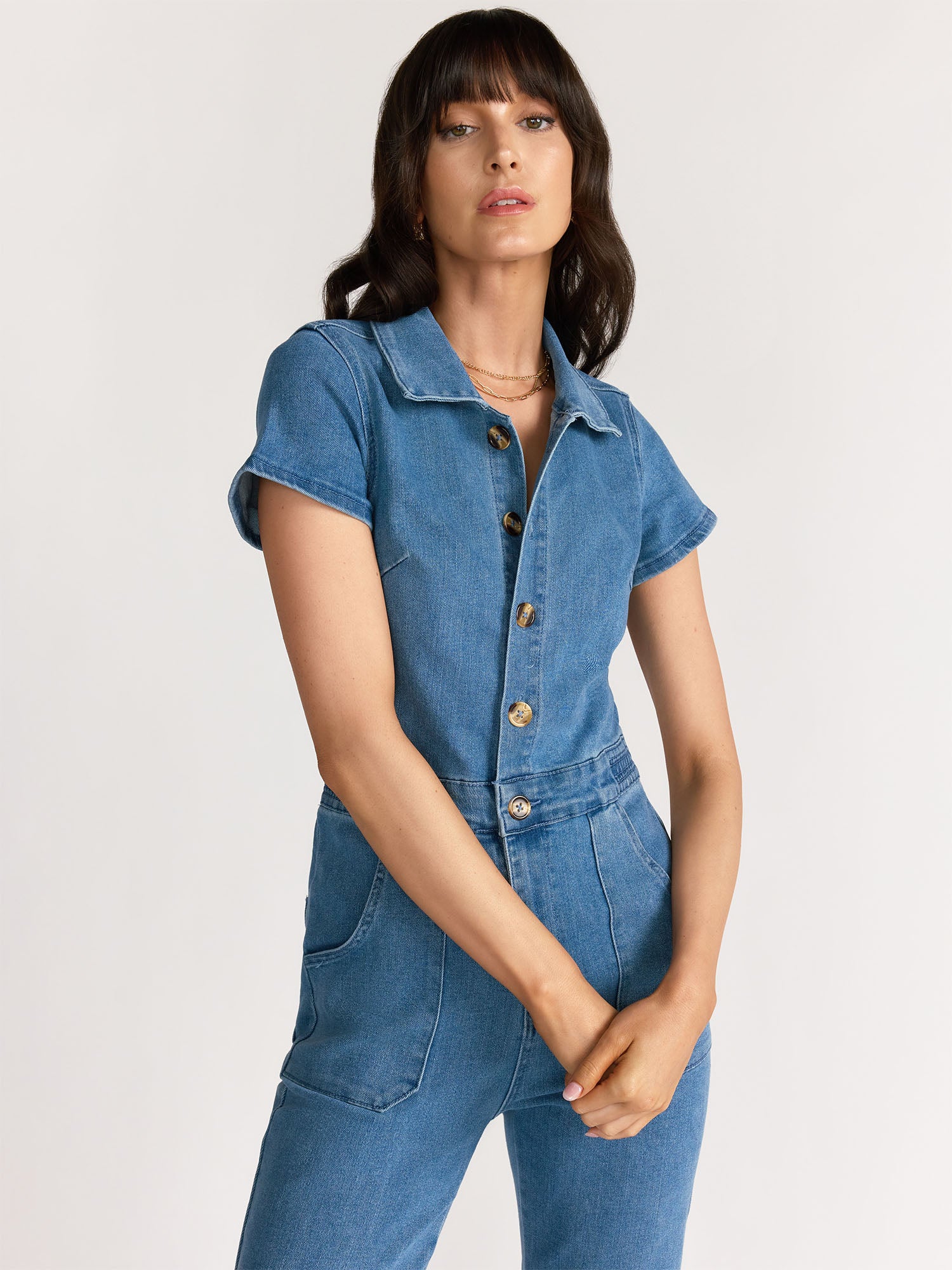 Aaron And Amber Short Sleeve Denim Jumpsuit - Brands We Love | NY&Co