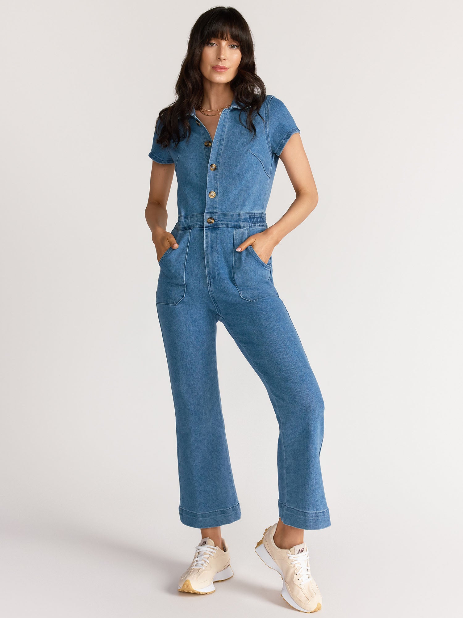 Aaron And Amber Short Sleeve Denim Jumpsuit - Brands We Love | NY&Co