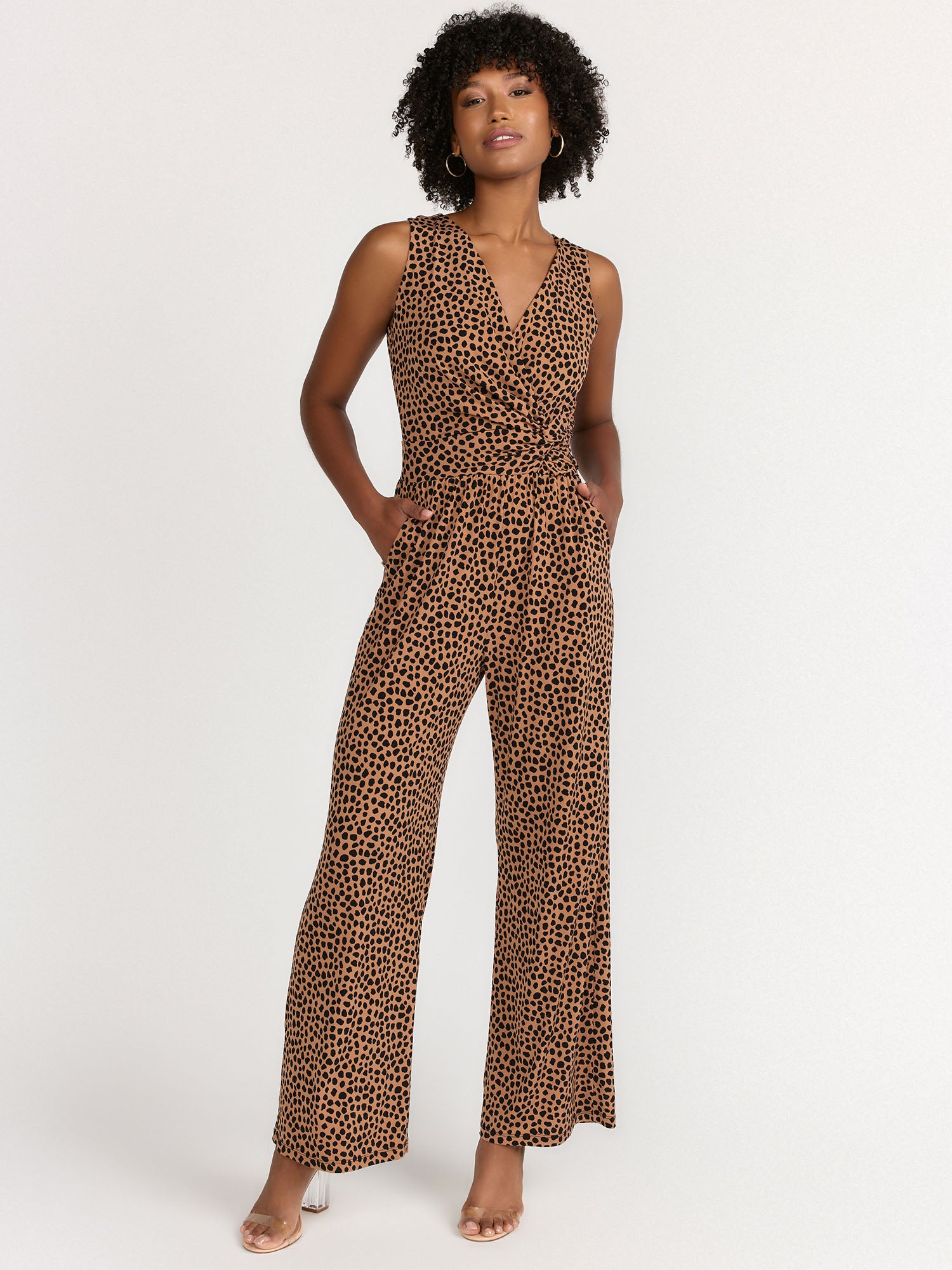 Gilli Sleeveless V-Neck Leopard Dot Jumpsuit - Brands We Love | NY&Co