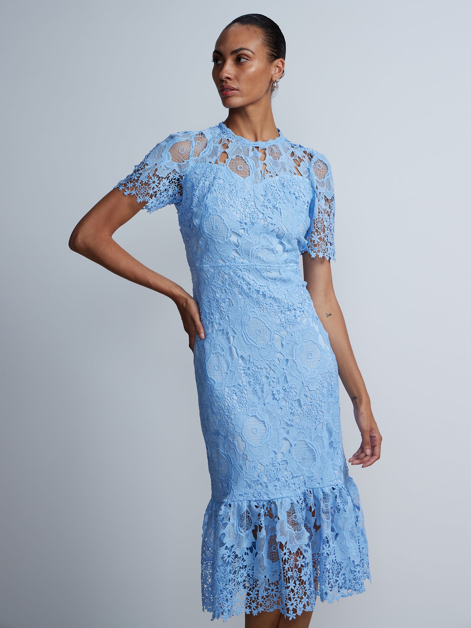 Short Sleeve Floral Lace Midi Dress | NY&Co