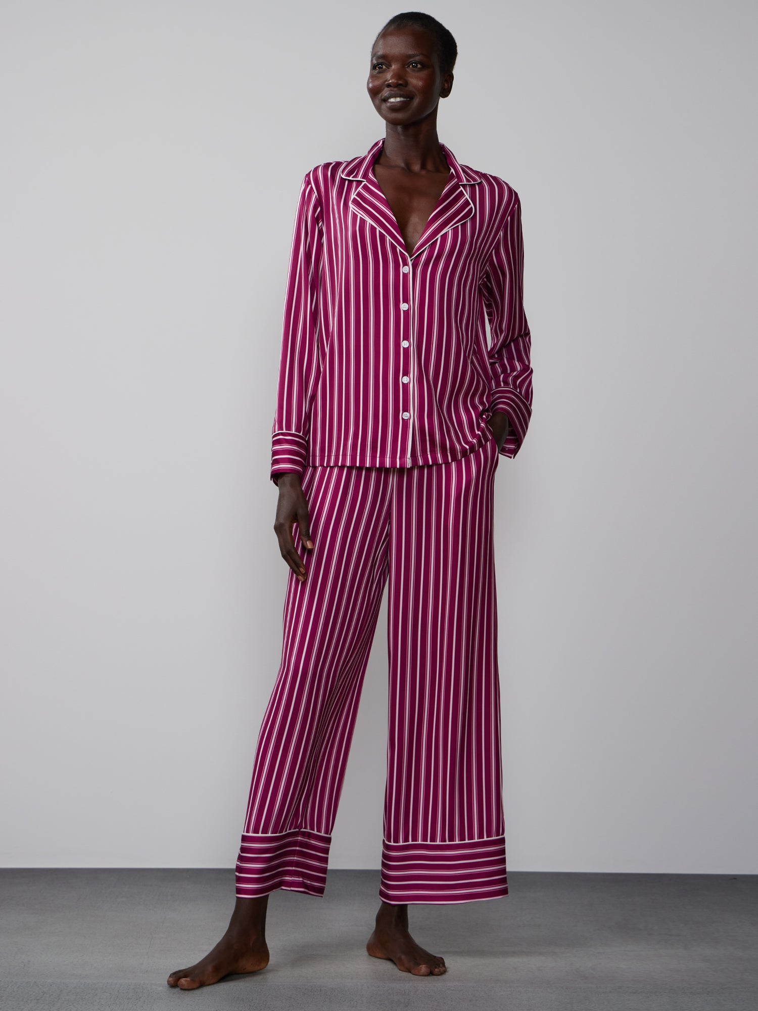 Satin Pajamas - Red/white striped - Ladies