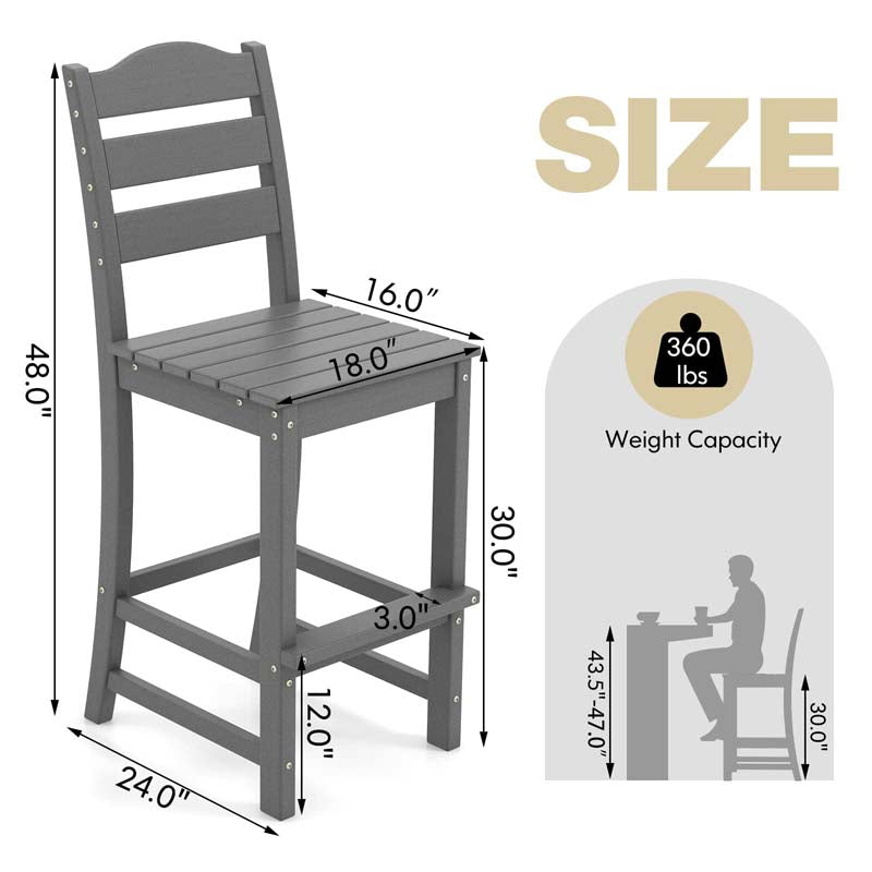 Eletriclife 30 Inches Counter Height HDPE Bar Stool with Backrest and Footrest