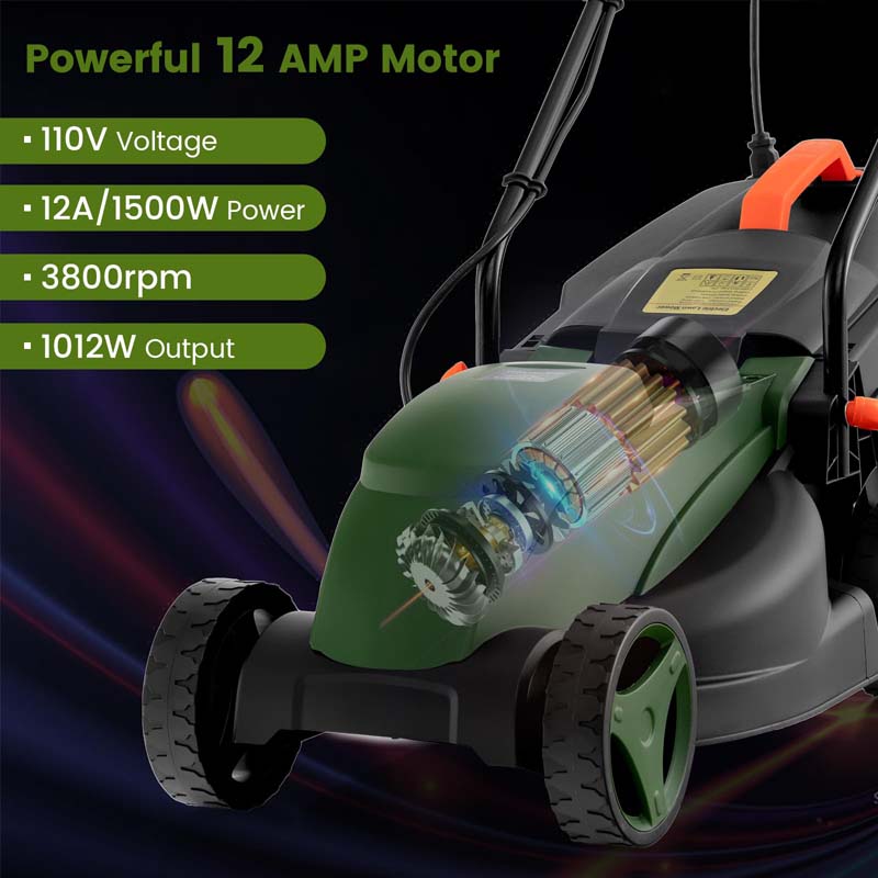 Eletriclife 10-AMP 13.5 Inch Electric Corded Lawn Mower with Collection Box