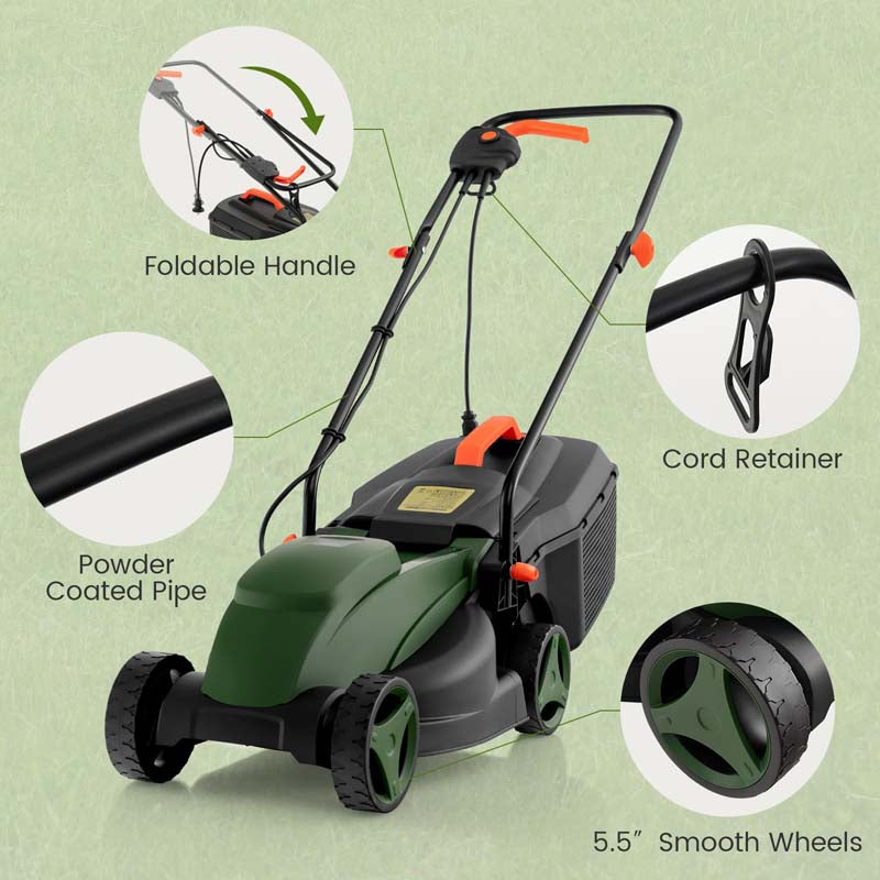 Eletriclife 10-AMP 13.5 Inch Electric Corded Lawn Mower with Collection Box