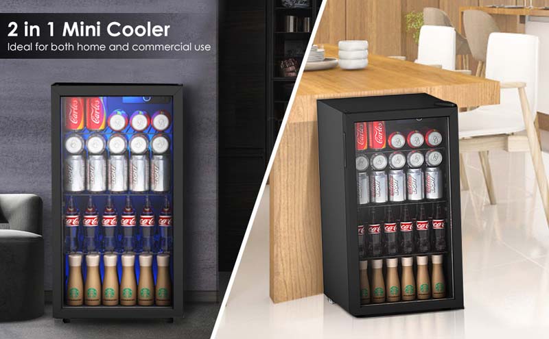 Chairliving 2-in-1 Mini Wine Cooler 120 Cans Built-In or Freestanding Beverage Refrigerator Beer Fridge with LED Light