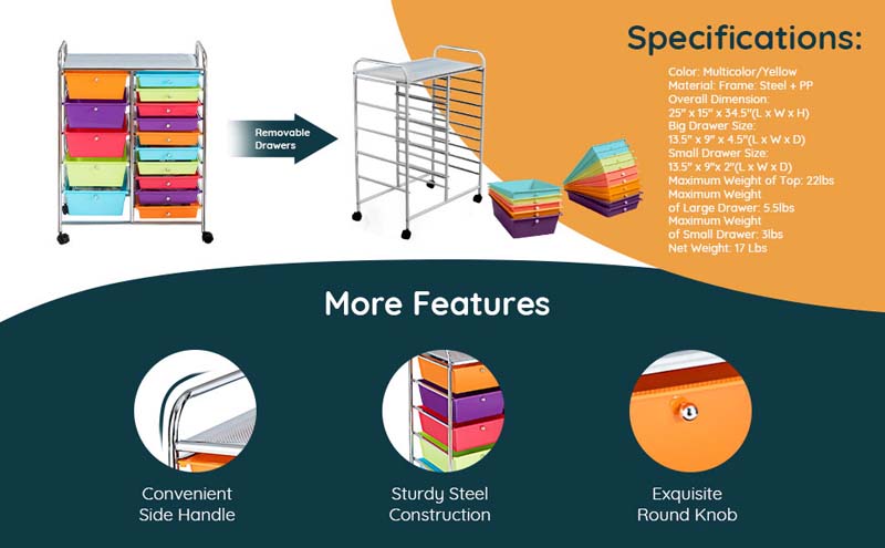 Eletriclife 15 Drawer Rolling Storage Cart