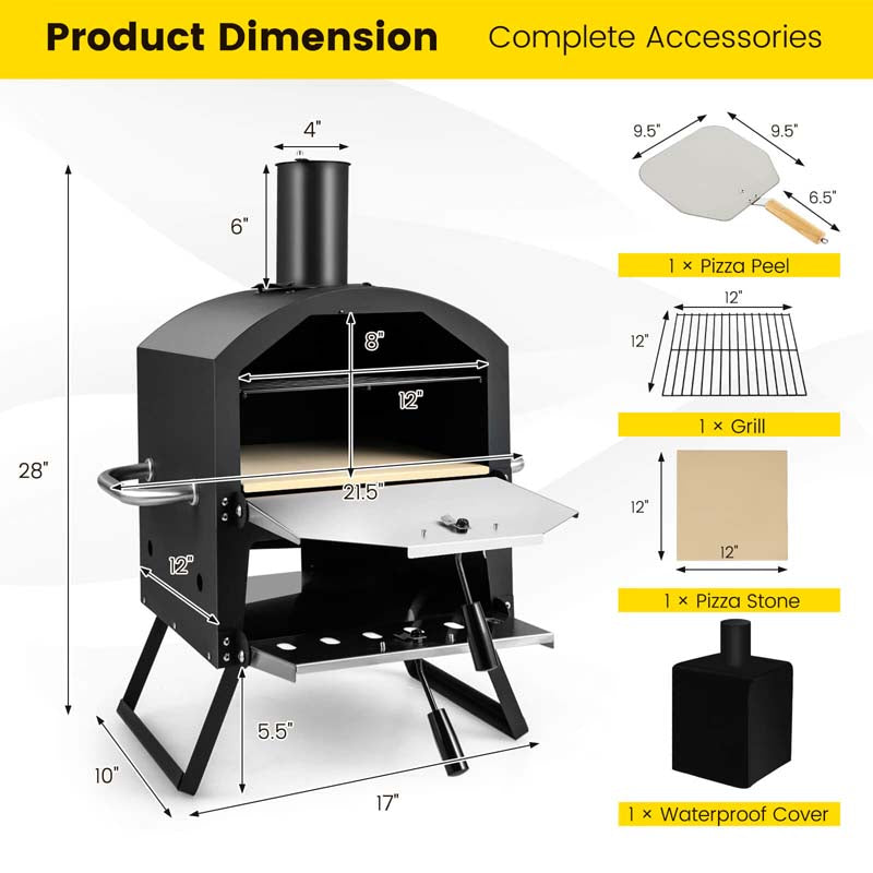 Eletriclife Outdoor Pizza Oven with Anti-scalding Handles and Foldable Legs