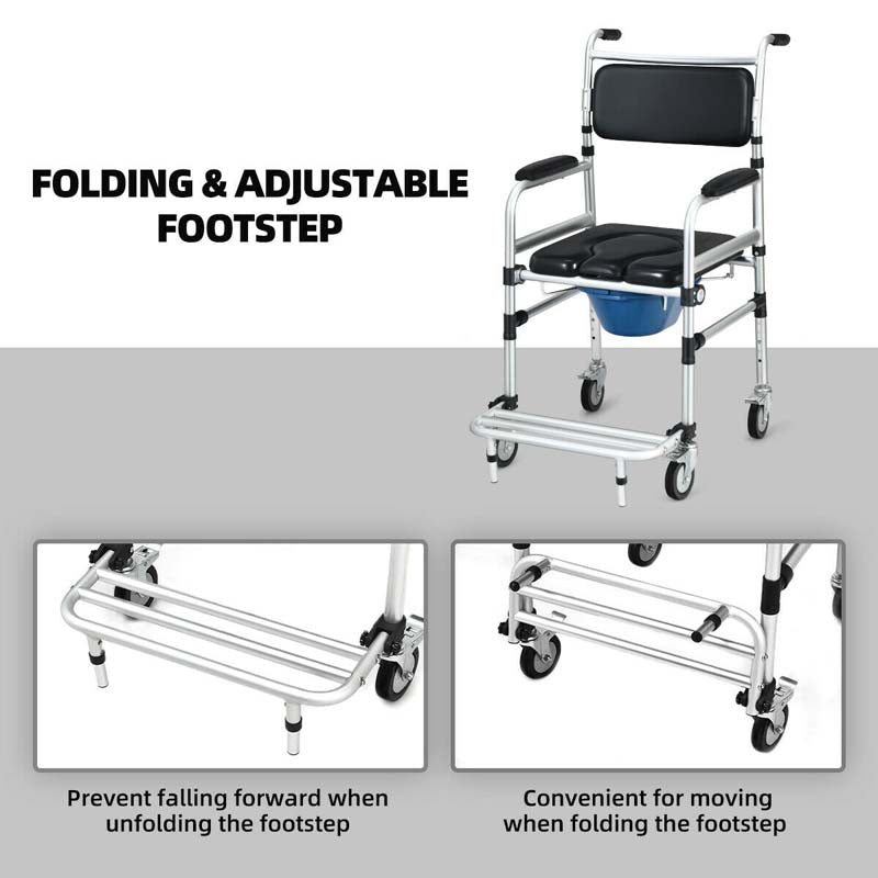 Eletriclife 2-in-1 Aluminum Commode Shower Wheelchair with Locking Casters