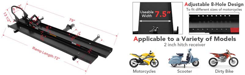 Eletriclife 600 LBS Motorcycle Carrier Hitch Mount Bike Rack with Loading Ramp