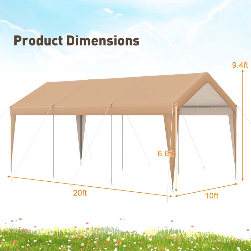 Eletriclife All-Weather 10 x 20 FT Heavy Duty Carport without Sidewalls