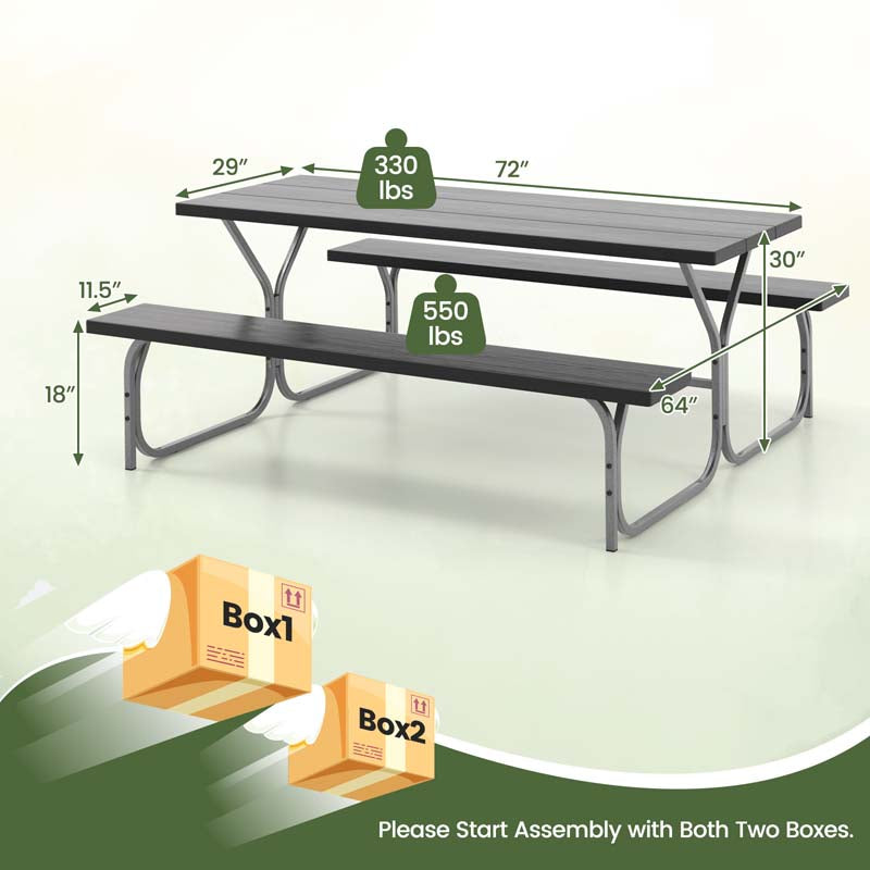 Eletriclife 6 Feet Picnic Table Bench Set with HDPE Tabletop