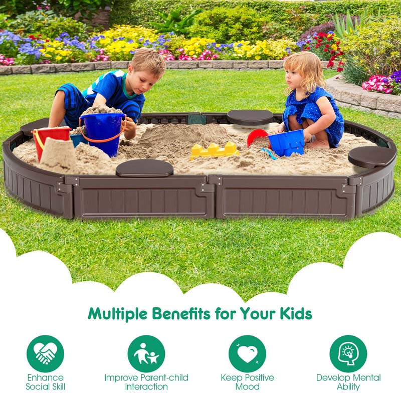 Eletriclife 6 Feet Kids Oval Sandbox with Built-in Corner Seat and Bottom Liner