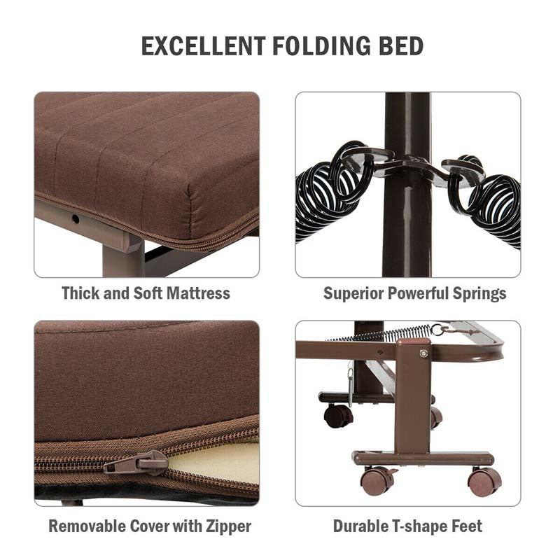 Eletriclife Adjustable Folding Guest Bed Frame with Mattress and Wheels