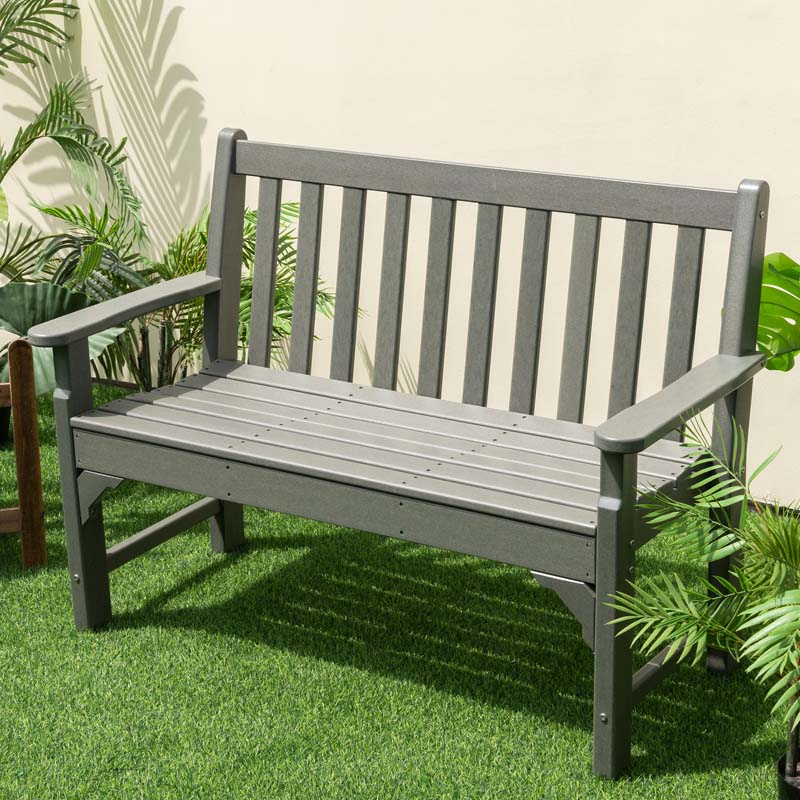 Eletriclife All-Weather HDPE 2-Person Garden Bench with Backrest and Armrests