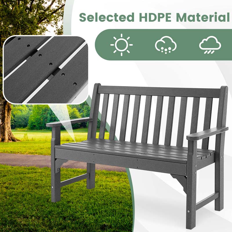 Eletriclife All-Weather HDPE 2-Person Garden Bench with Backrest and Armrests