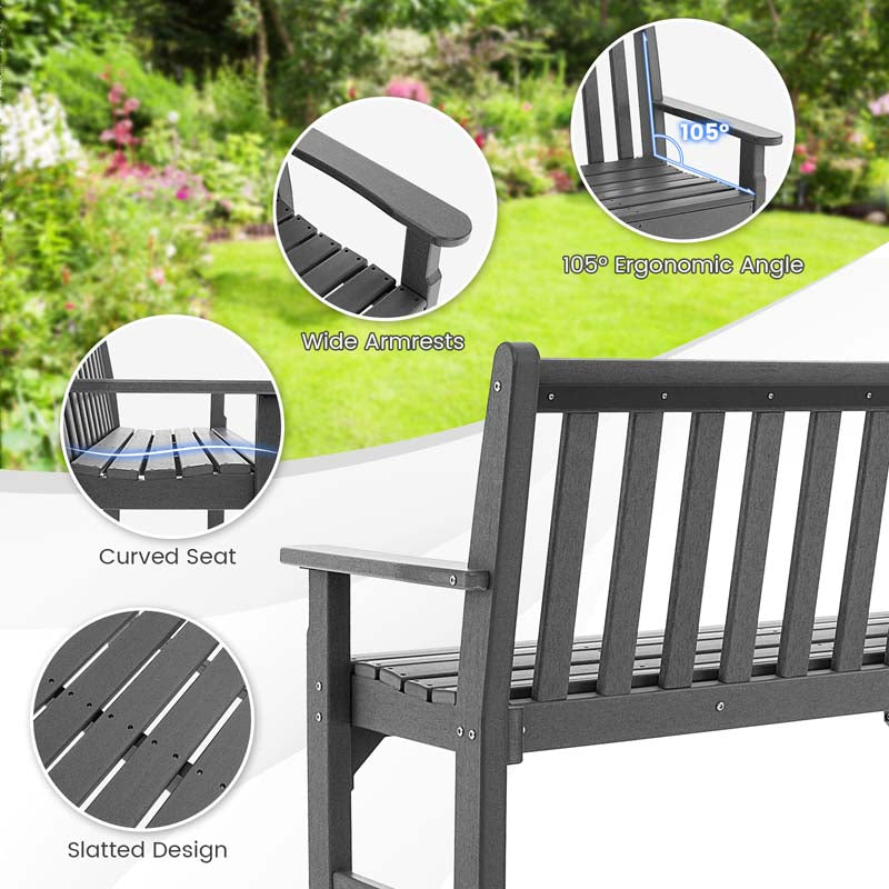 Eletriclife All-Weather HDPE 2-Person Garden Bench with Backrest and Armrests