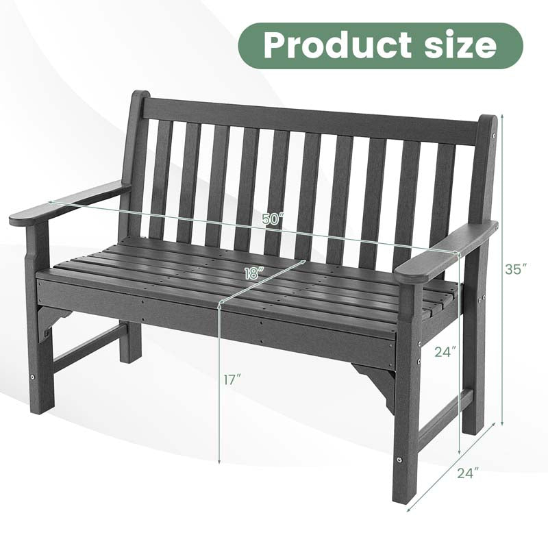 Eletriclife All-Weather HDPE 2-Person Garden Bench with Backrest and Armrests