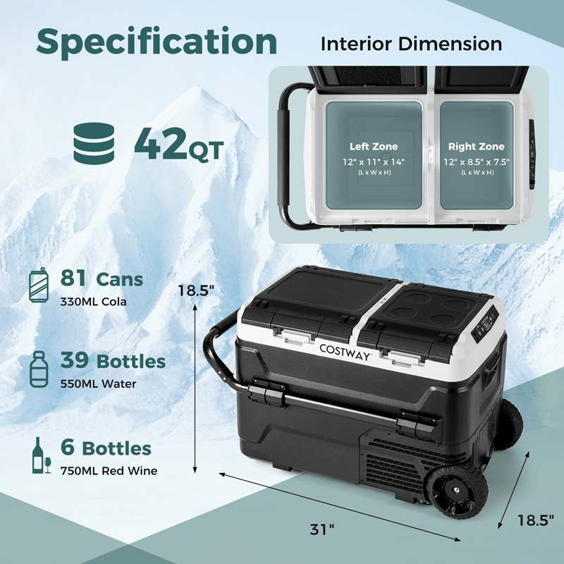 Eletriclife Dual Zone 42QT Car Refrigerator for Vehicles Camping