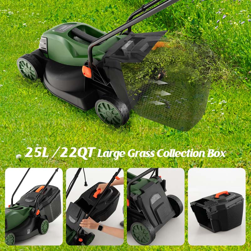 Eletriclife 10 AMP 13 Inch Electric Corded Lawn Mower with Collection Box