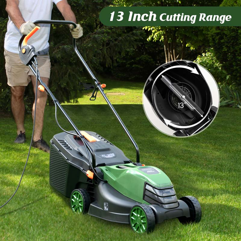 Eletriclife 10 AMP 13 Inch Electric Corded Lawn Mower with Collection Box