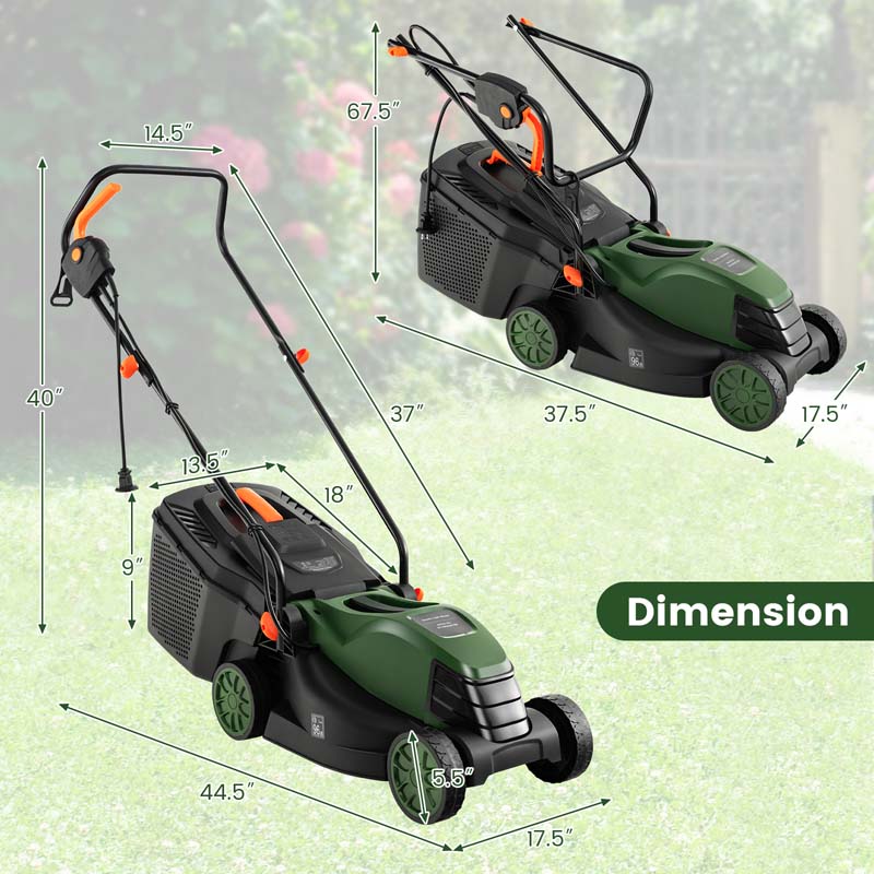 Eletriclife 10 AMP 13 Inch Electric Corded Lawn Mower with Collection Box