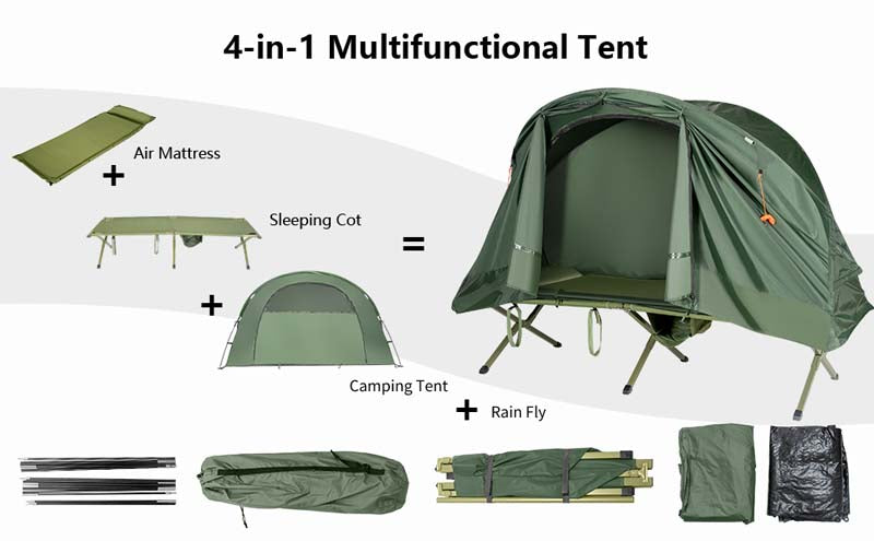 Eletriclife 1-Person Cot Elevated Compact Tent Set with External Cover