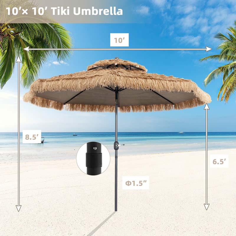 Eletriclife 10 Feet Hawaiian Style Thatched Tiki Patio Umbrella